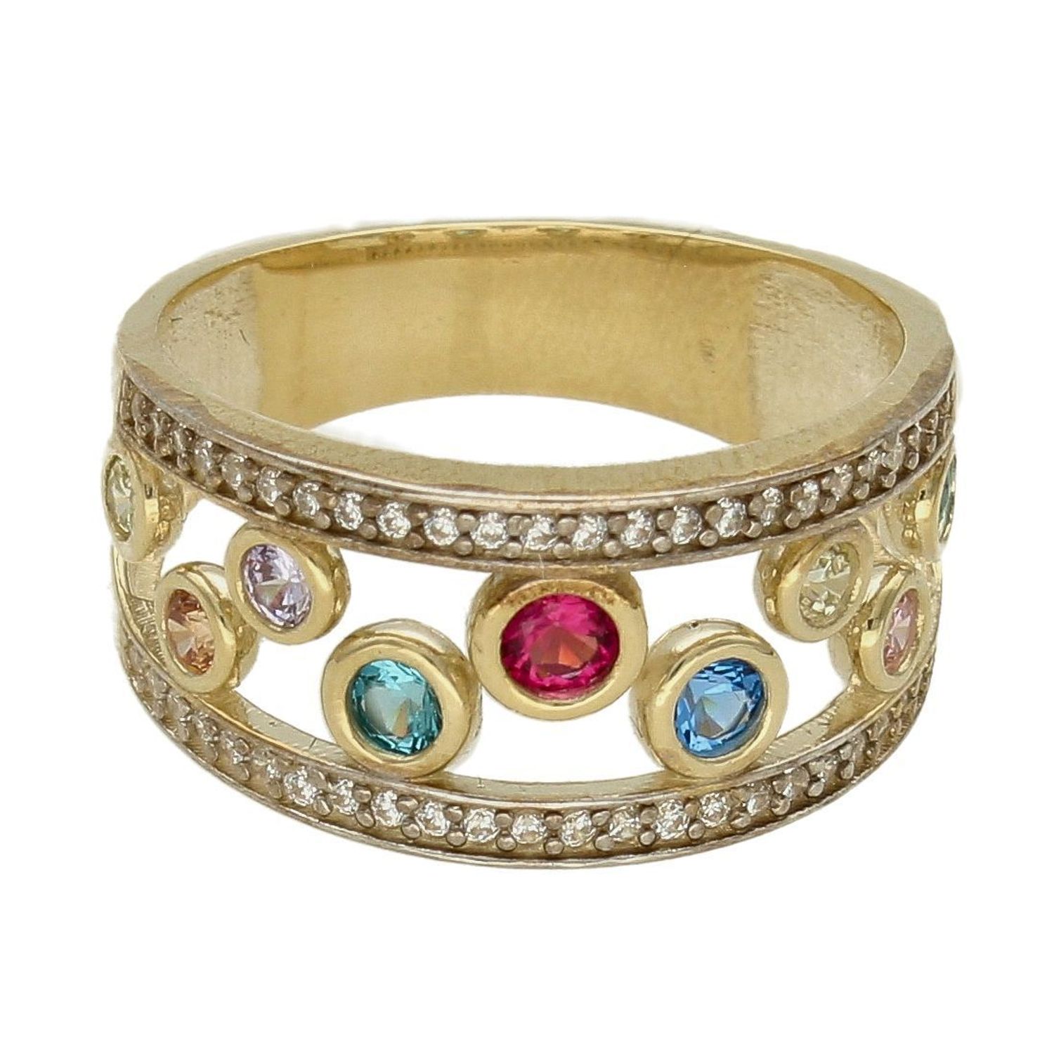 Złoty pierścionek 333 szeroki z kolorowymi cyrkoniami PI 4363A 333. Złoty pierścionek szeroki. Złoty pierścionek z cyrkoniami. Kolorowe cyrkonie. Żółte złoto. Pierścionek idealny dla każdej kobiety. Piękny pierścionek na prez (1).jpg